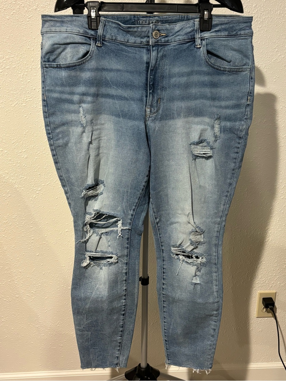 Maurices Light Blue Distressed Jeggings